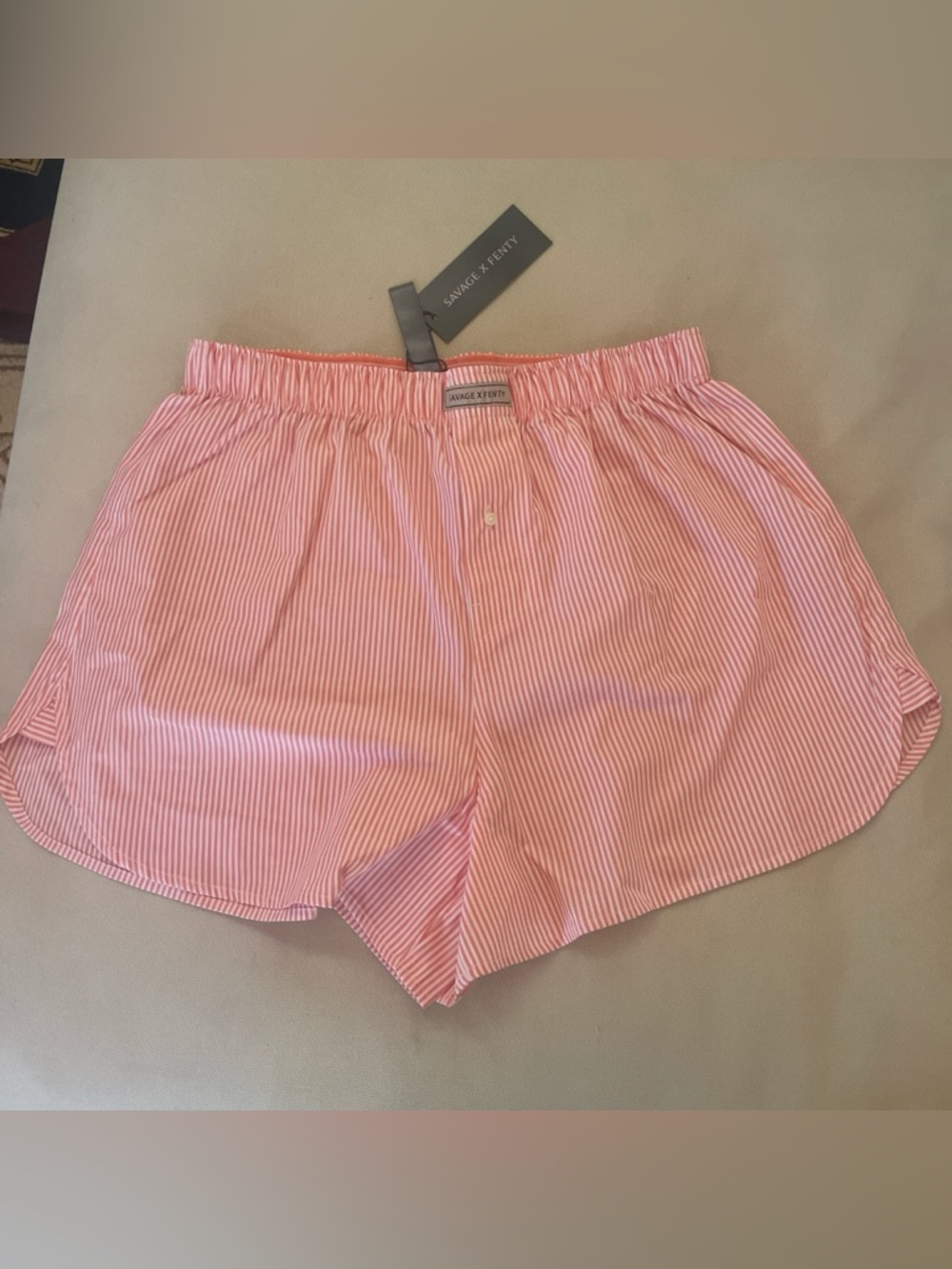 Savage X Fenty Pink and White Striped Women's Shorts